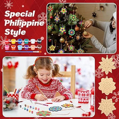 Cliths 36 Pcs Philippine Christmas Tree Ornaments DIY Kit with Wooden Filipino Cutouts Color Pens Paint Your Own Xmas Hanging Decorations Craft Set for Kids Adults