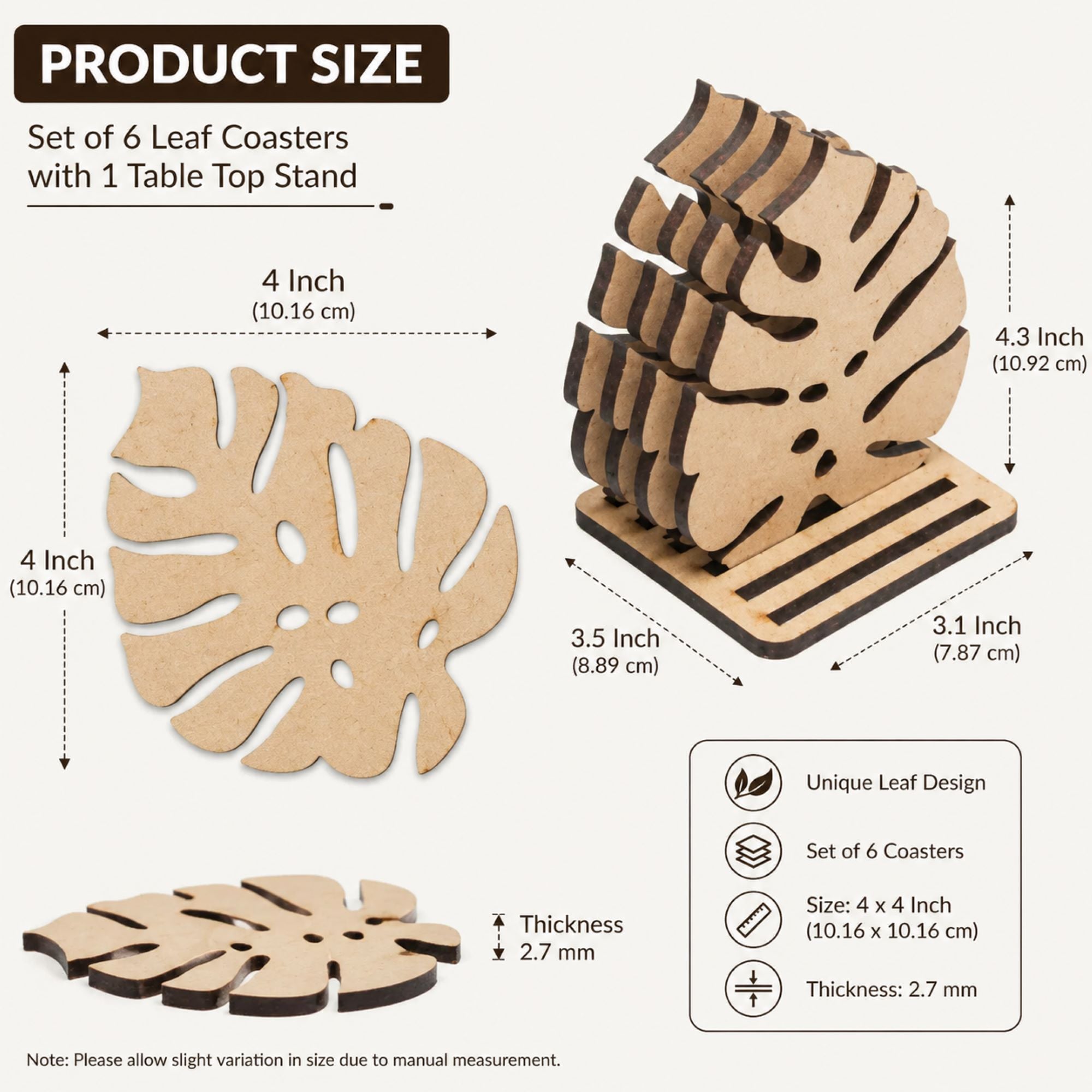 laser cut monstera leaf mdf coaster blanks pack of 6