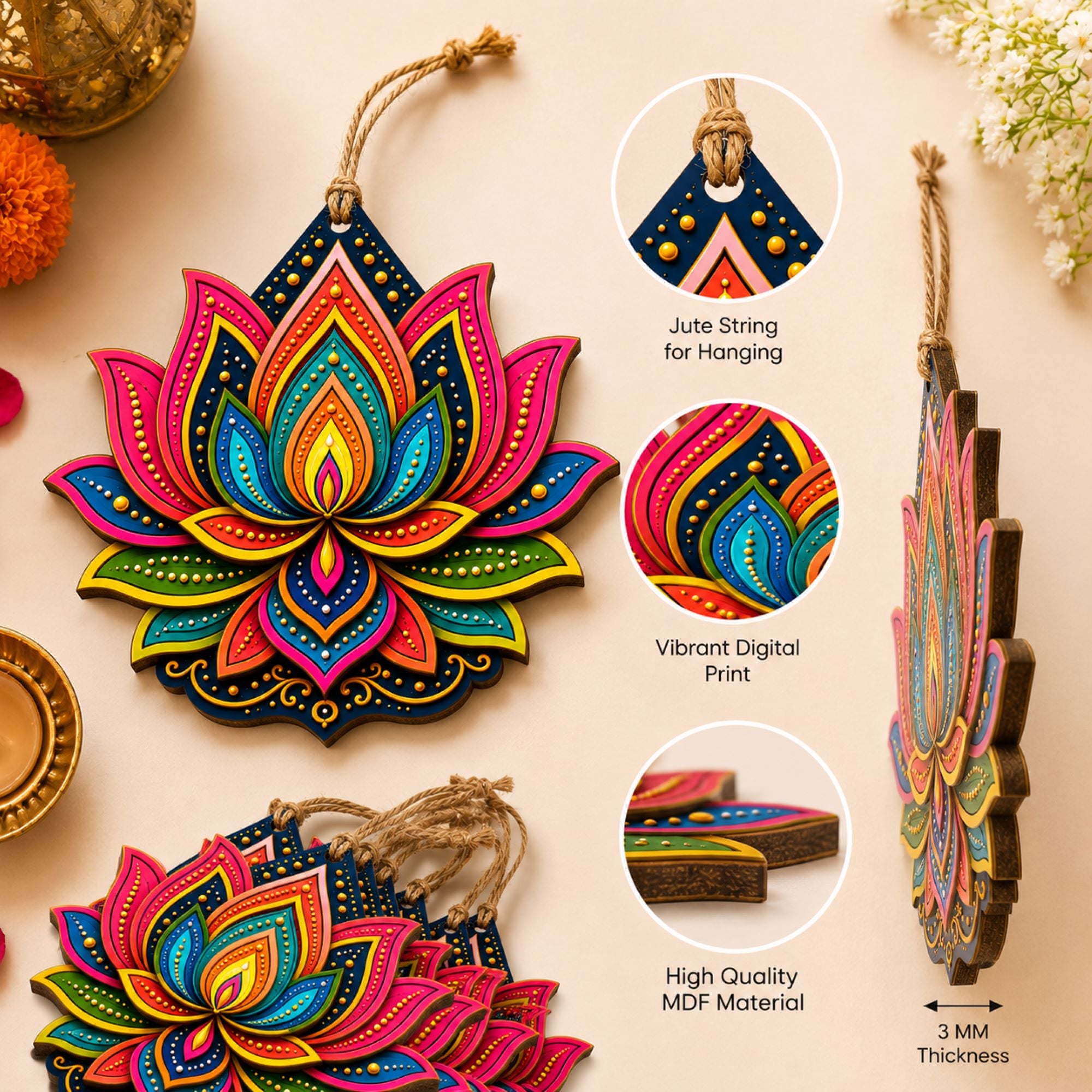 lotus wooden cutout for art and craft projects