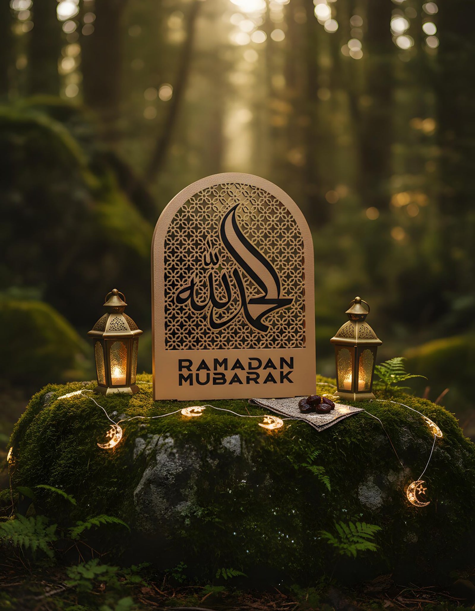 Designed with refined Islamic calligraphy, this wooden arch decor