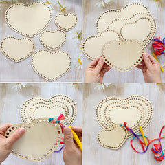 American Elm 10 Piece Heart Basket Base Set 5 Sizes MDF Weaving Foundations for Crochet & DIY Home Décoration