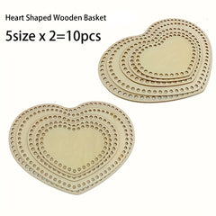 American Elm 10 Piece Heart Basket Base Set 5 Sizes MDF Weaving Foundations for Crochet & DIY Home Décoration