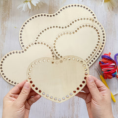 American Elm 10 Piece Heart Basket Base Set 5 Sizes MDF Weaving Foundations for Crochet & DIY Home Décoration