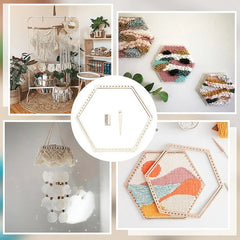 Cliths 2 Sets Wooden Hexagon Weaving Loom Kit with Comb and Teardrop Needle for Beginners DIY Tapestry Frame Yarn Art Jewelry Making Knitted Crafts