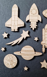 space themed mdf wooden craft cutouts