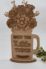 American Elm 3D Layered Flower Jar Craft Kit - 29x16.5 cm DIY Wooden Mason Jar Decoration with Enjoy the Little Things 2.7mm MDF (11.41x6.49 Inch)