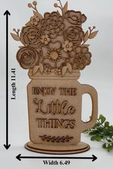 American Elm 3D Layered Flower Jar Craft Kit - 29x16.5 cm DIY Wooden Mason Jar Decoration with Enjoy the Little Things 2.7mm MDF (11.41x6.49 Inch)
