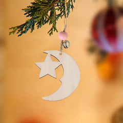 Cliths 10pcs Wooden Star Crescent Wall Hanging Decoration Islamic Eid al-Fitr Decor for Home Birthday Party Festive Display