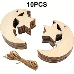 Cliths 10pcs Wooden Star Crescent Wall Hanging Decoration Islamic Eid al-Fitr Decor for Home Birthday Party Festive Display