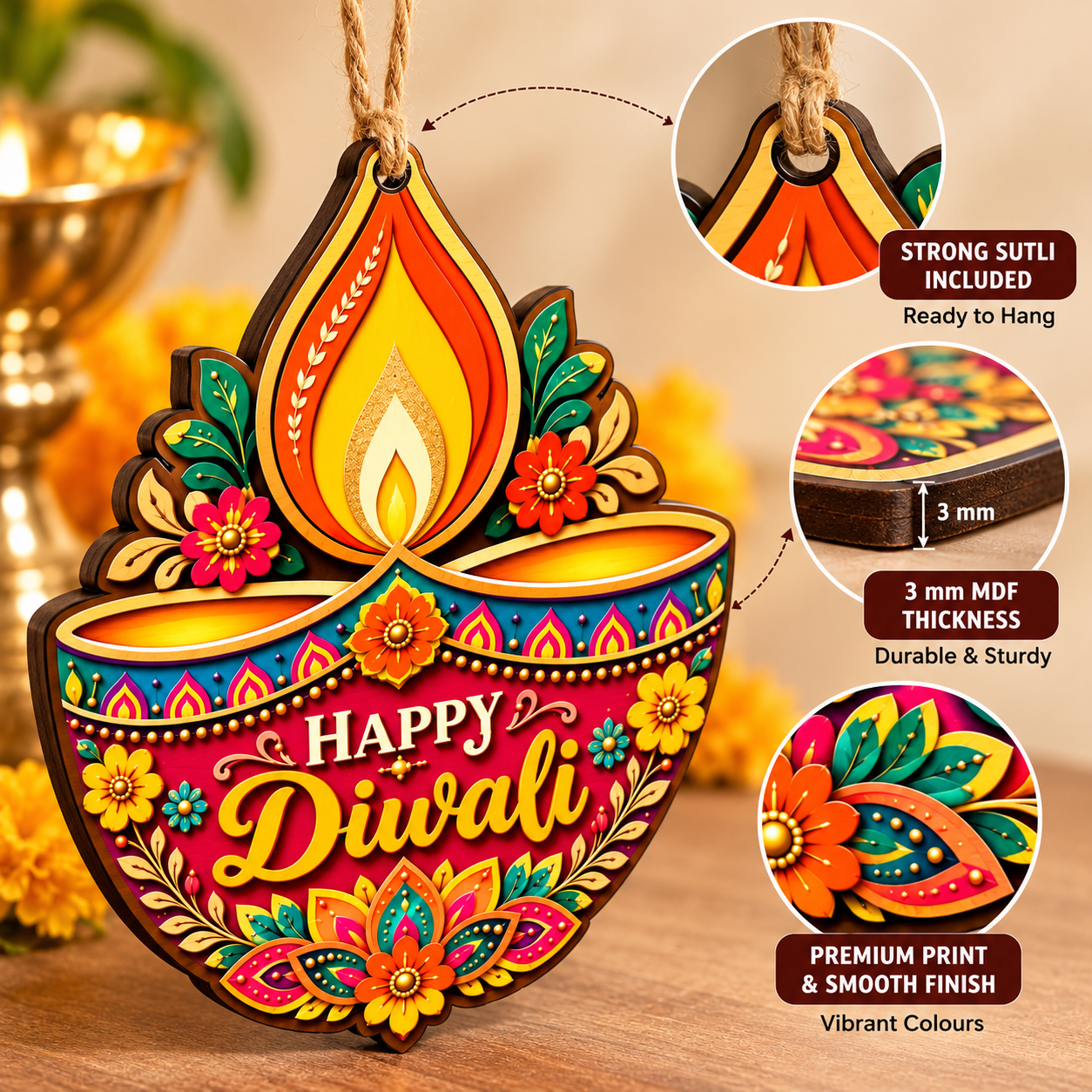 printed MDF diya