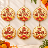Happy Diwali Wooden Printed MDF Craft Base for DIY Art & Craft, Hindi Diwali Decoration Cutout, Wall Hanging & Festive DIY, Pack of 6 Cliths