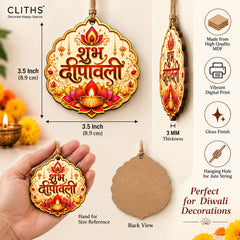 Happy Diwali Wooden Printed MDF Craft Base for DIY Art & Craft, Hindi Diwali Decoration Cutout, Wall Hanging & Festive DIY, Pack of 6 Cliths