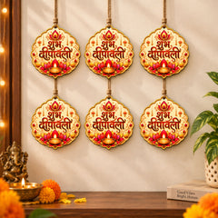 Happy Diwali Wooden Printed MDF Craft Base for DIY Art & Craft, Hindi Diwali Decoration Cutout, Wall Hanging & Festive DIY, Pack of 6 Cliths