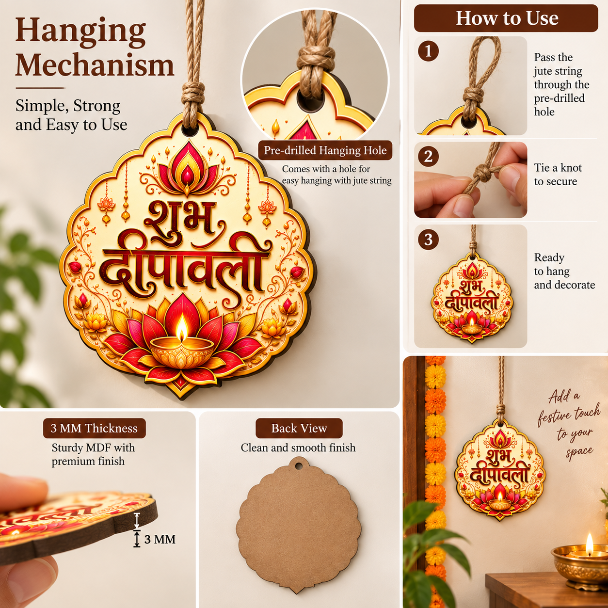 happy diwali wooden