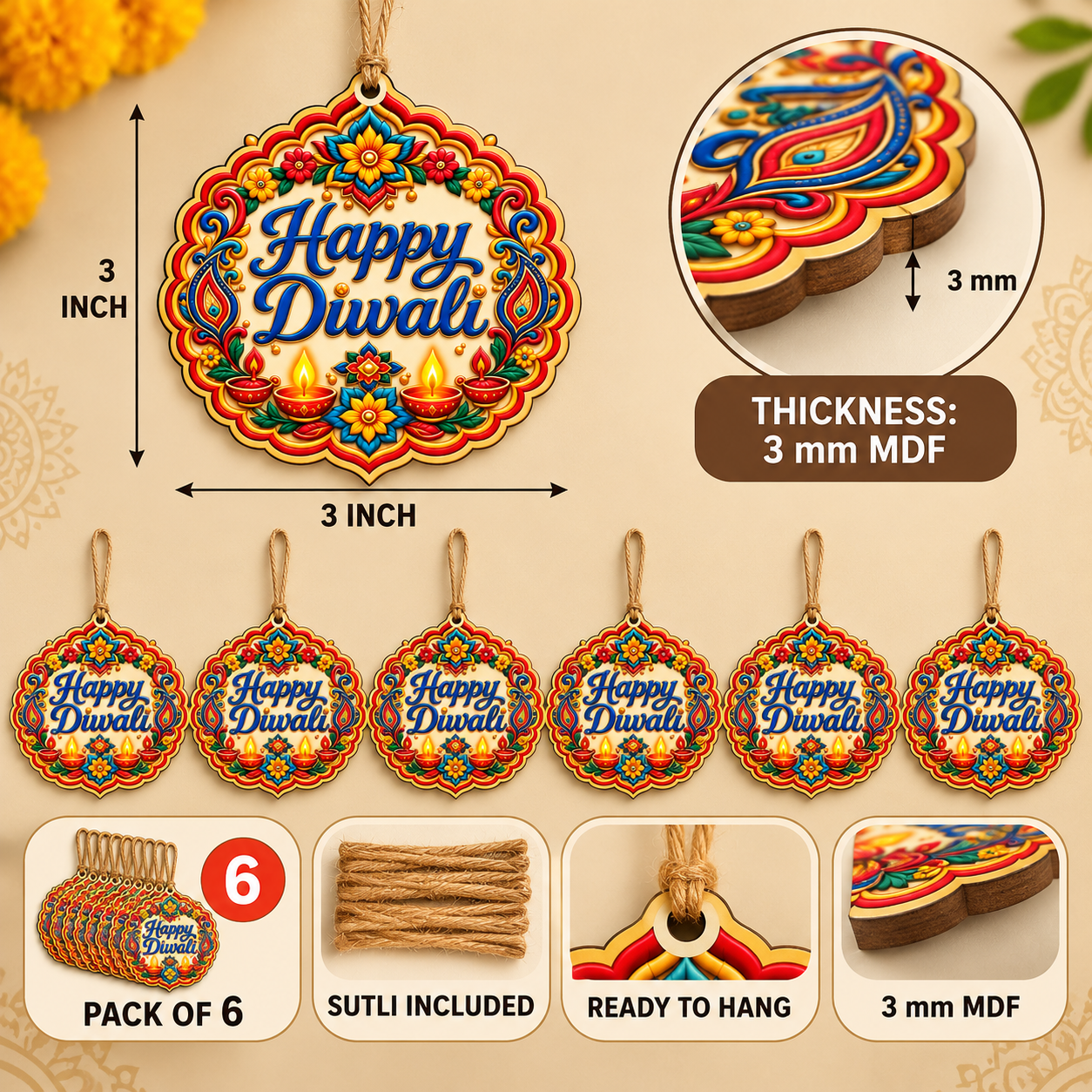 happy diwali printed MDF