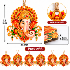Ganesha Face Shape MDF Wooden Printed Cutout for DIY Art & Craft, Festive Craft Base for Painting & Creative Projects, Pack of 6, Cliths