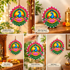 Peacock with Lotus MDF Wooden Printed Cutout for DIY Art & Craft, Festive Craft Base for Painting & Creative Projects, Pack of 6, Cliths