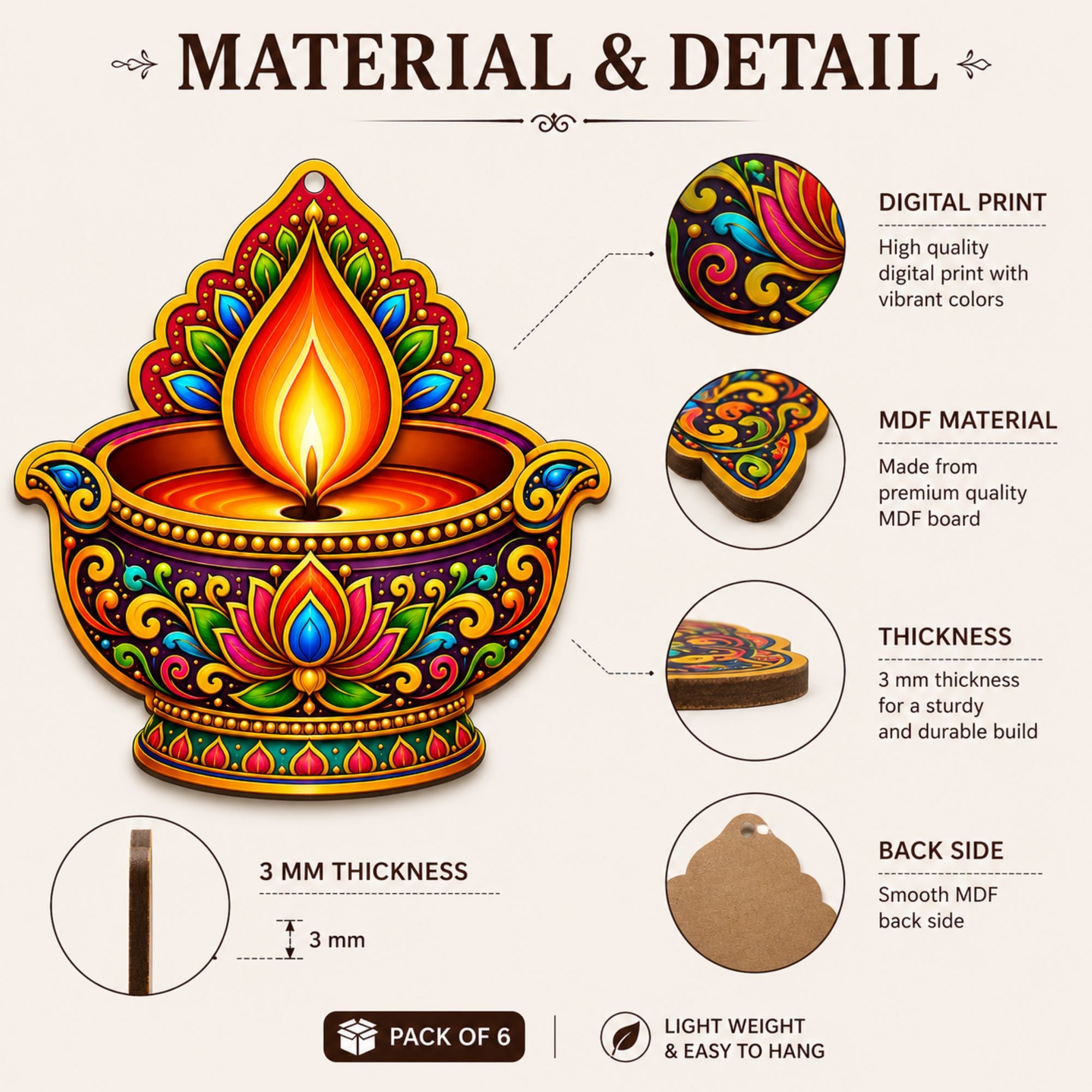 printed wooden diya