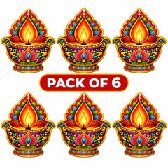 Diya Shape MDF Wooden Printed Cutout for DIY Art & Craft, Diwali Festive Craft Base for Painting & Decoration, Pack of 6, Cliths