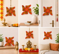 printed wooden swastik for pooja decoration