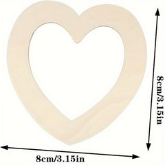 Heart-shaped wooden cutout with dimensions indicated on a white background