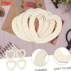 Set of wooden heart-shaped cutouts with a pair of scissors and floral background