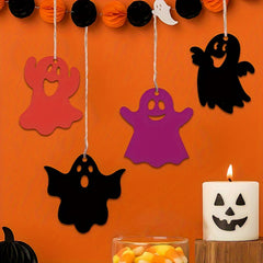 Cliths 20pcs Halloween Wooden Ghost Cutouts DIY Craft Pendants with Strings