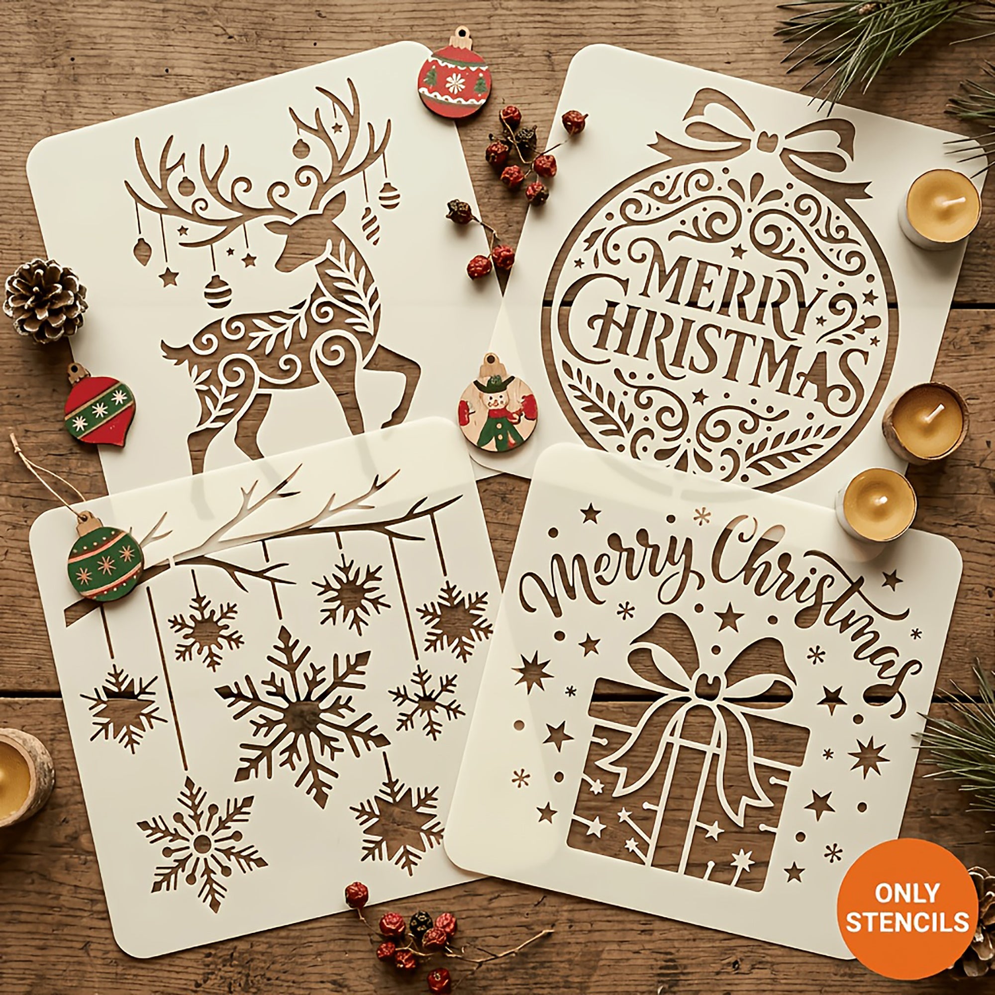 reusable plastic stencil for christmas crafts