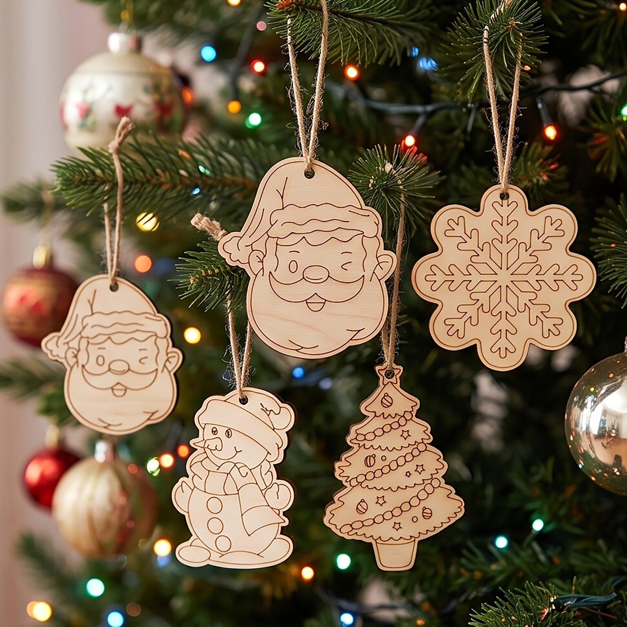 wooden Christmas decorations for art and craft projects