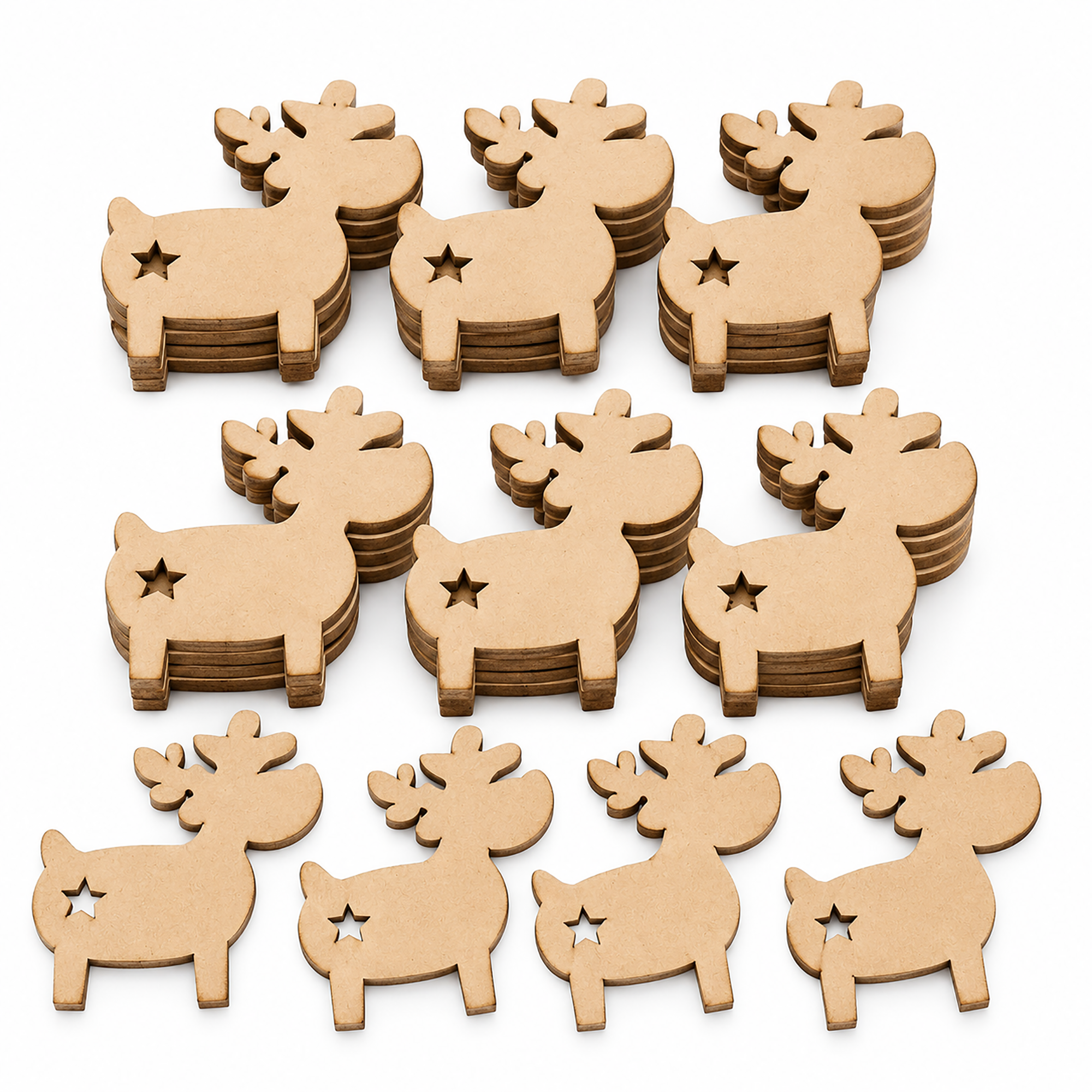 wooden christmas reindeer and star shapes for diy crafts