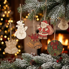 snowman and bell wooden christmas decorations