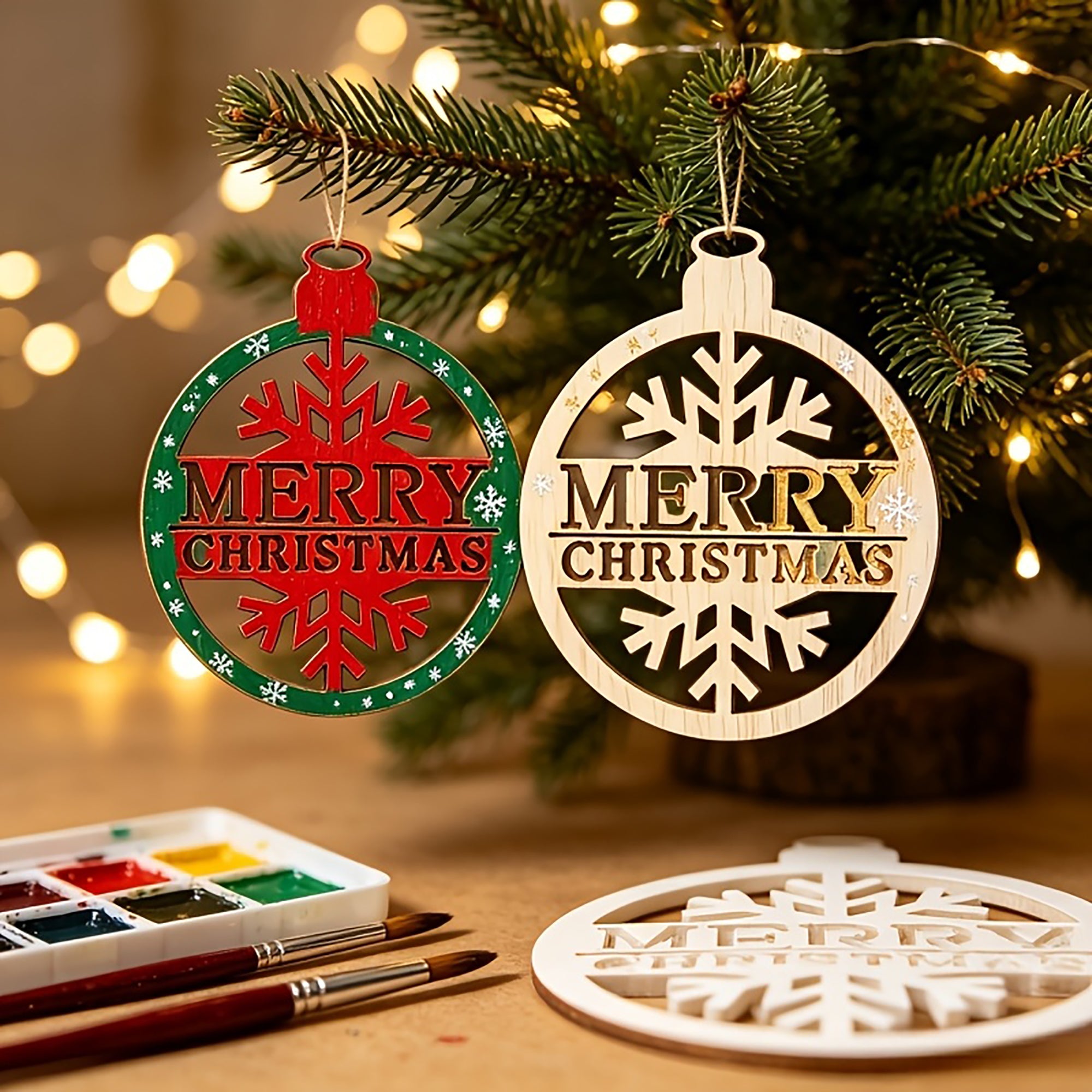 Merry Christmas wooden round ornaments for painting