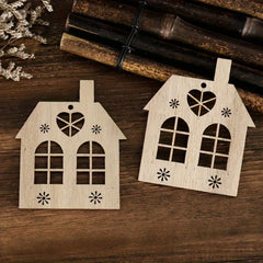 wooden heart and house cutouts