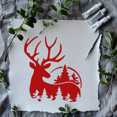 Winter forest deer stencil for journaling and DIY décor