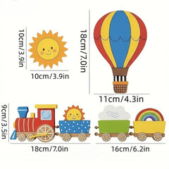 American Elm Fantasy Kids Sunboard Wall Decoration Set Train, Sun, Hot Air Balloon, Rainbow & Cloud Wall Cutouts