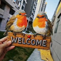 garden welcome plaque with bird design