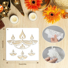 diya and marigold flower rangoli painting stencil set