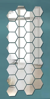 Hexagonal mirror tiles on a teal background