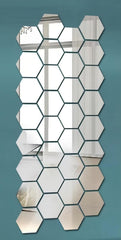 Hexagonal mirror tiles on a teal background