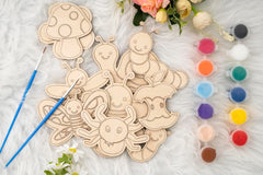 American Elm Set of 10 DIY Wooden Unfinished Bug Painting Kit for Kids - Creative Craft Set with Brushes & Colors - DIY Paint Set for Kids - Educational Wooden Toys