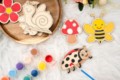 American Elm Set of 10 DIY Wooden Unfinished Bug Painting Kit for Kids - Creative Craft Set with Brushes & Colors - DIY Paint Set for Kids - Educational Wooden Toys