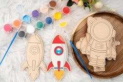 American Elm Set of 10 DIY Wooden Space Astronaut Painting Kit for Kids - Creative Wooden Toys DIY Craft Unfinished Space Figures DIY Wooden Crafts for Kids Art