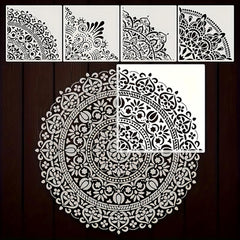 Cliths Reusable Mandala Corner Stencil for DIY Wall Decor Home Decoration (Set of 4 Designs, 1 Pcs Each)