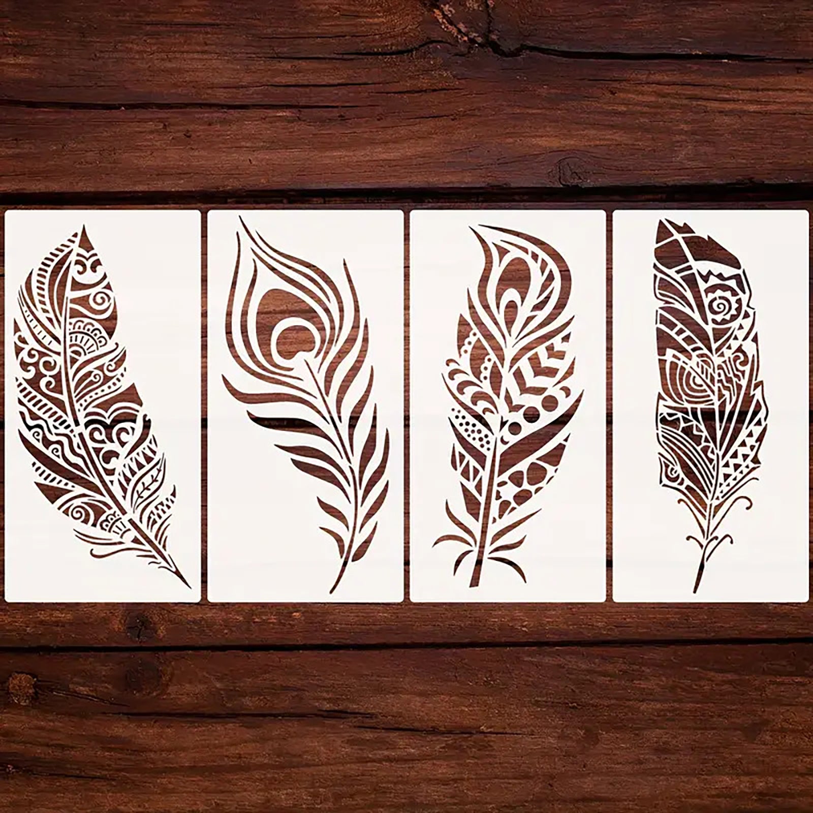 leaf and feather stencil for wood fabric