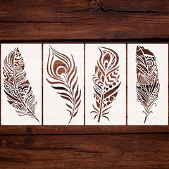 leaf and feather stencil for wood fabric