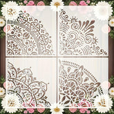 Set of four decorative stencils with intricate patterns on a floral background
