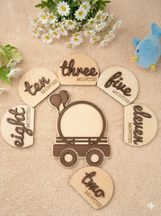 American Elm Baby Monthly Milestone Tractor Sign Set | Wooden Farm Theme Baby Milestone Cards | Baby Shower Gift