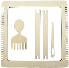 Whittlewud Pack of 4 Weaving Loom 1 Frame with 2 Needle, 1 Comb (11 x 0.98 Inch) Wooden Multi-Craft Weaving Loom Arts & Crafts Develops Creativity Weaving Frame Loom with Stand for Beginner