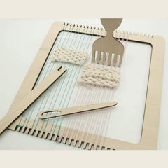 Whittlewud Pack of 4 Weaving Loom 1 Frame with 2 Needle, 1 Comb (11 x 0.98 Inch) Wooden Multi-Craft Weaving Loom Arts & Crafts Develops Creativity Weaving Frame Loom with Stand for Beginner