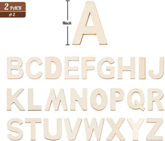 Whittlewud Pack of 52 Wooden Letters 4In Wood Alphabet Letters for Crafts Wood Letters Sign Decoration Unfinished Wood Letters for Painting Wall Décor